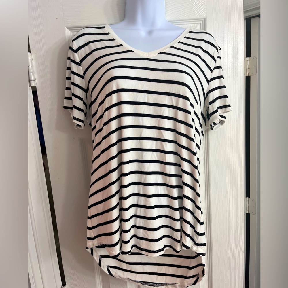 Black and white striped tee, size M